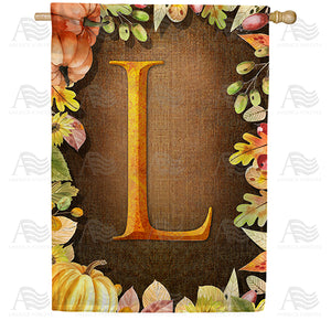 Pumpkins & Leaves Monogram Double Sided House Flag