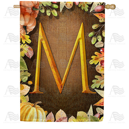 Pumpkins & Leaves Monogram Double Sided House Flag