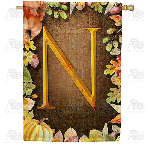 Pumpkins & Leaves Monogram Double Sided House Flag