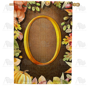 Pumpkins & Leaves Monogram Double Sided House Flag