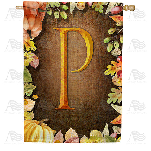 Pumpkins & Leaves Monogram Double Sided House Flag