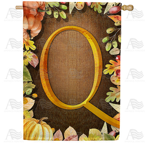 Pumpkins & Leaves Monogram Double Sided House Flag