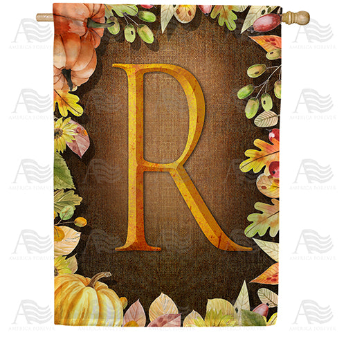 Pumpkins & Leaves Monogram Double Sided House Flag