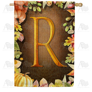 Pumpkins & Leaves Monogram Double Sided House Flag