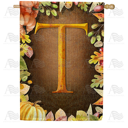 Pumpkins & Leaves Monogram Double Sided House Flag