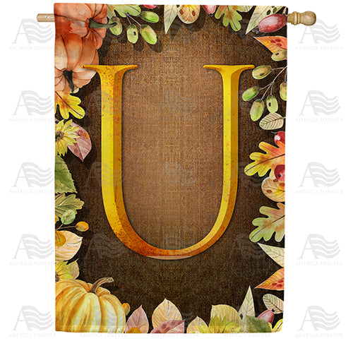 Pumpkins & Leaves Monogram Double Sided House Flag