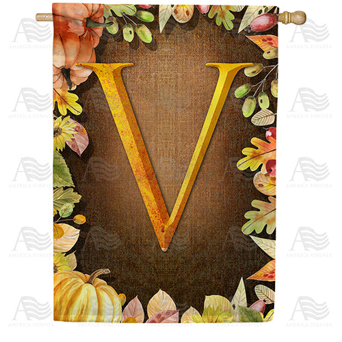 Pumpkins & Leaves Monogram Double Sided House Flag
