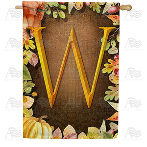 Pumpkins & Leaves Monogram Double Sided House Flag