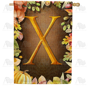 Pumpkins & Leaves Monogram Double Sided House Flag