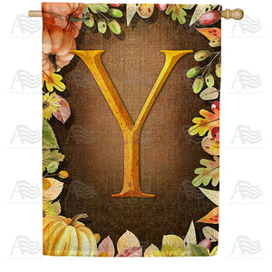 Pumpkins & Leaves Monogram Double Sided House Flag