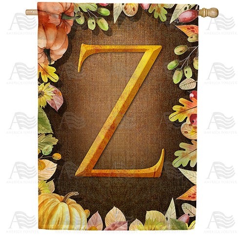 Pumpkins & Leaves Monogram Double Sided House Flag