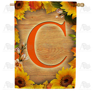 Autumn Sunflowers Monogram Double Sided House Flag