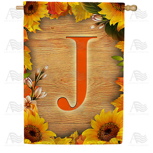 Autumn Sunflowers Monogram Double Sided House Flag