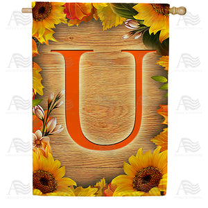 Autumn Sunflowers Monogram Double Sided House Flag