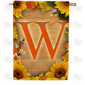 Autumn Sunflowers Monogram Double Sided House Flag
