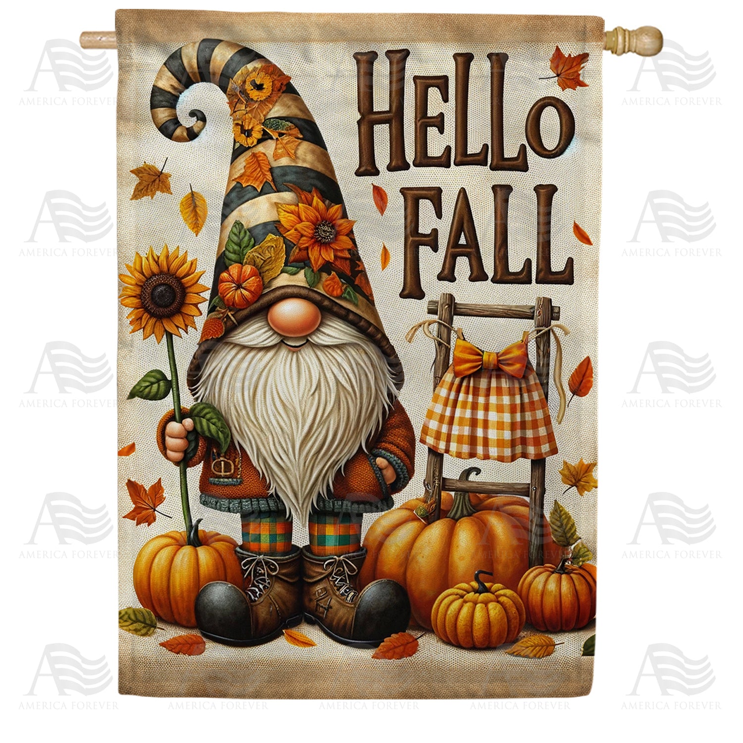 Hello Fall Gnome Double Sided House Flag