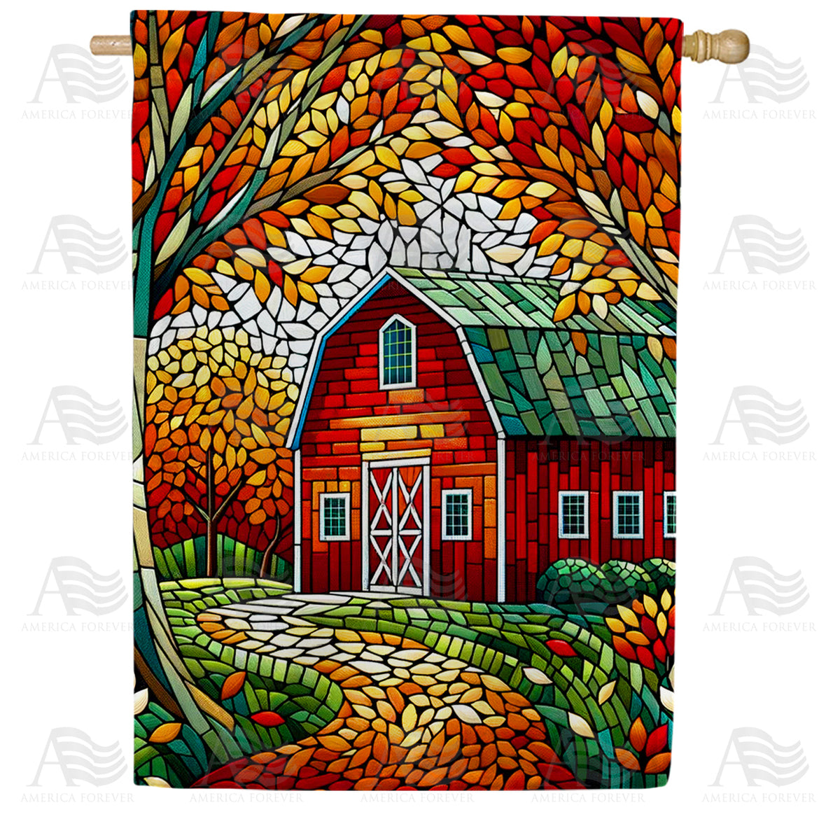 Autumn Barn Mosaic Double Sided House Flag