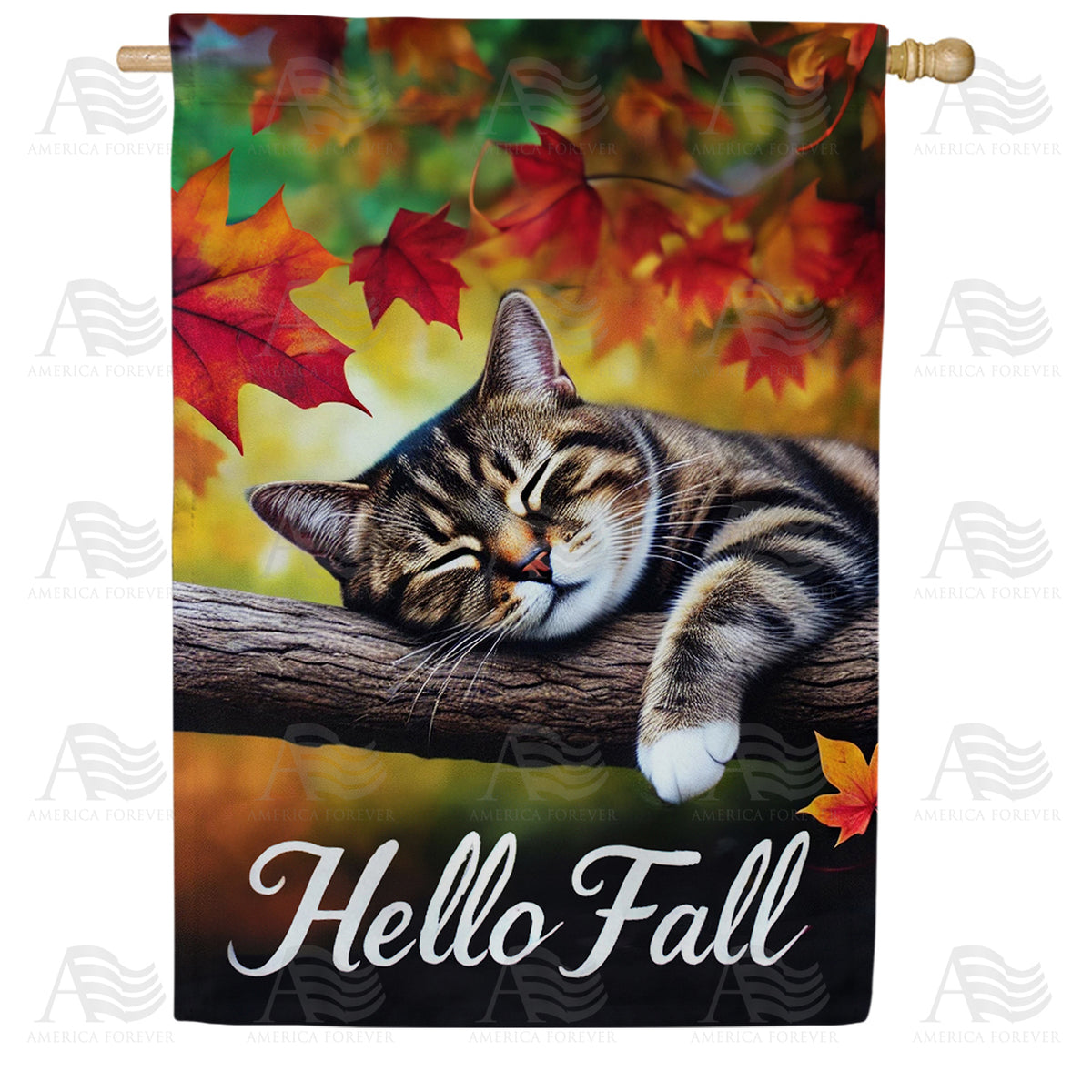 America Forever Hello Fall Kitty Double Sided House Flag