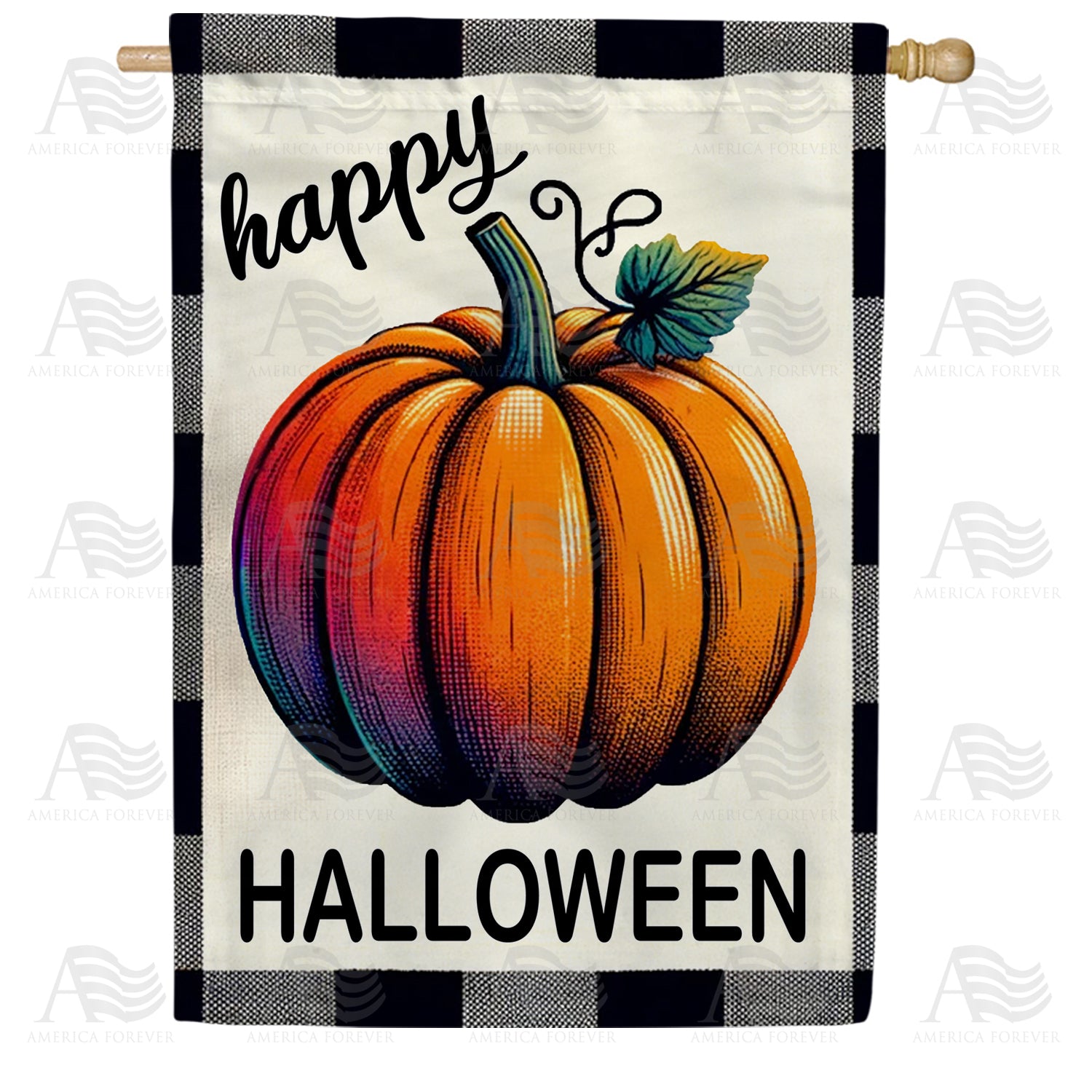 Buffalo Plaid Halloween Pumpkin Double Sided House Flag