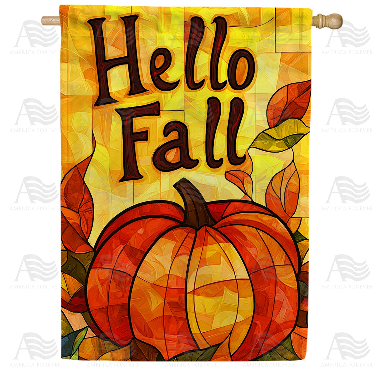 Stained Glass Hello Fall Double Sided House Flag