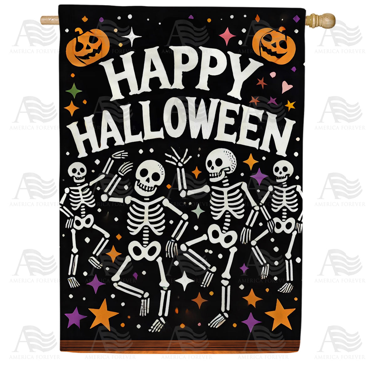 Happy Halloween Skeletons Double Sided House Flag
