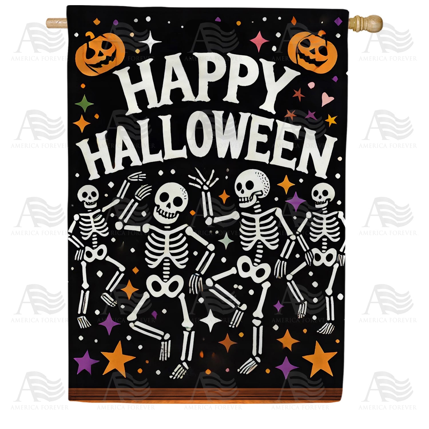 Happy Halloween Skeletons Double Sided House Flag