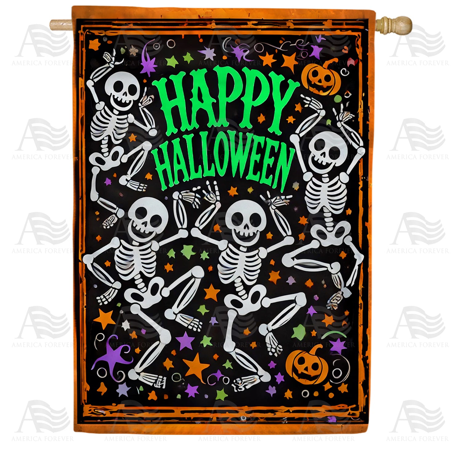 Happy Halloween Dancing Skeletons Double Sided House Flag