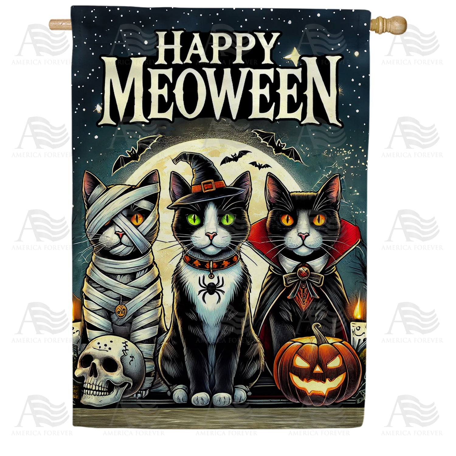 Happy Meoween Double Sided House Flag