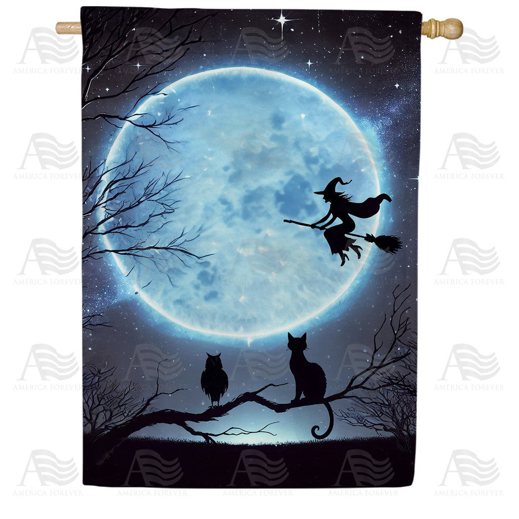 Witch and Cats Halloween Double Sided House Flag