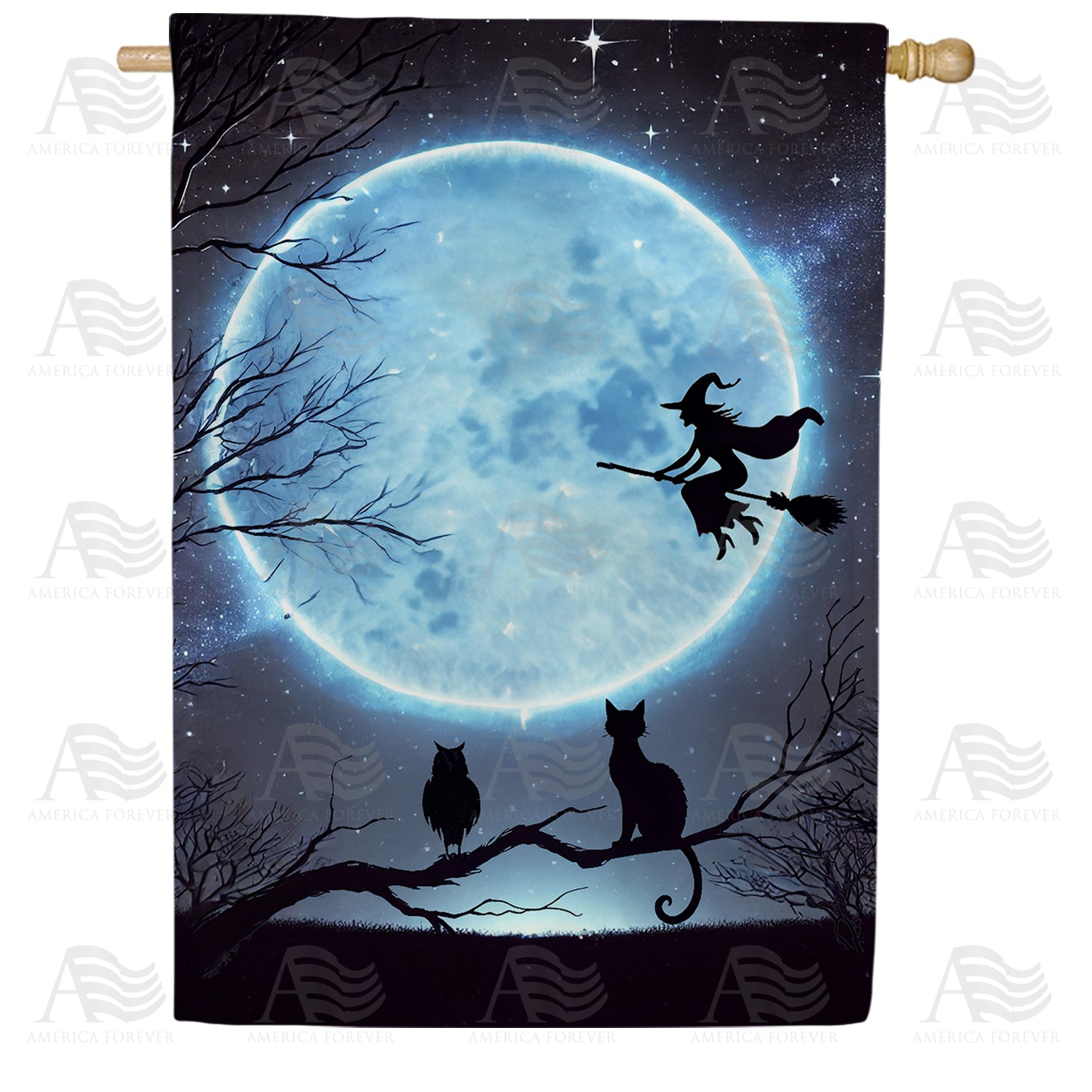 Witch and Cats Halloween Double Sided House Flag