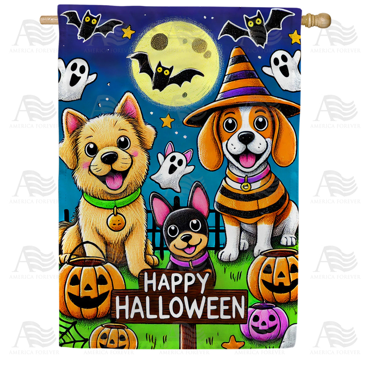 Happy Halloween Dogs Double Sided House Flag
