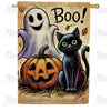 Boo Black Cat and Ghost Halloween Double Sided House Flag