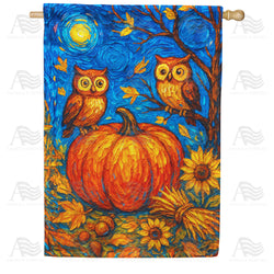 Starry Night Owls Pumpkin Double Sided House Flag