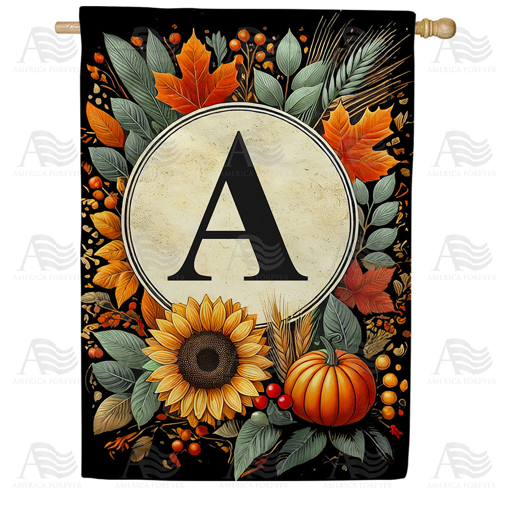 Sunflower Pumpkin Monogram House Flag