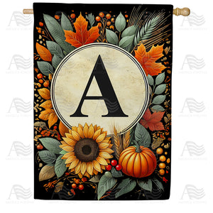 Sunflower Pumpkin Monogram House Flag