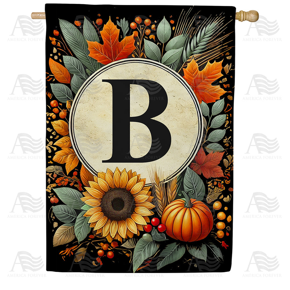 Sunflower Pumpkin Monogram House Flag