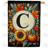 Sunflower Pumpkin Monogram House Flag
