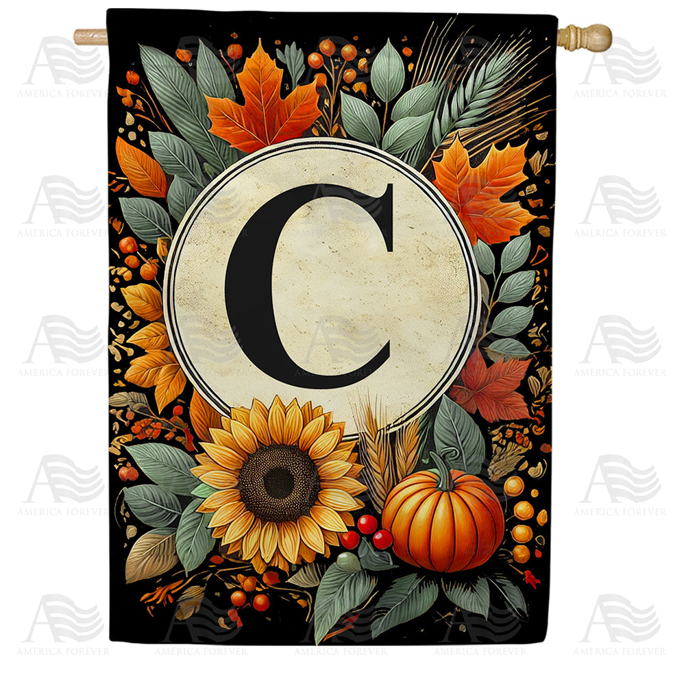 Sunflower Pumpkin Monogram House Flag