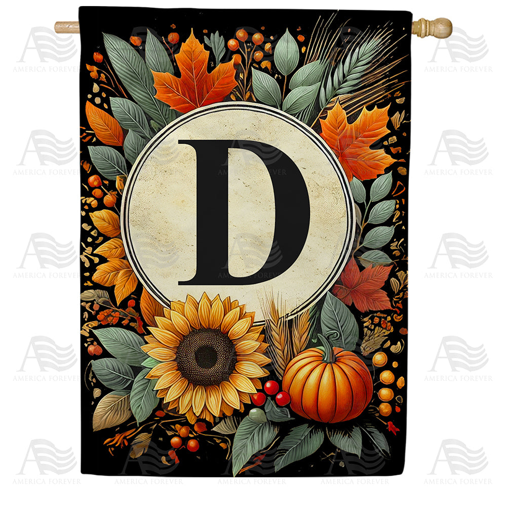 Sunflower Pumpkin Monogram House Flag