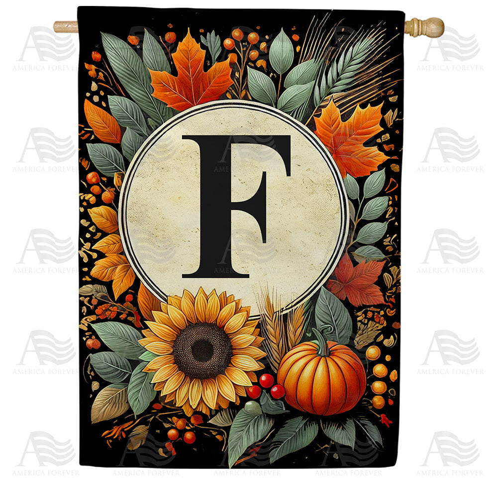 Sunflower Pumpkin Monogram House Flag