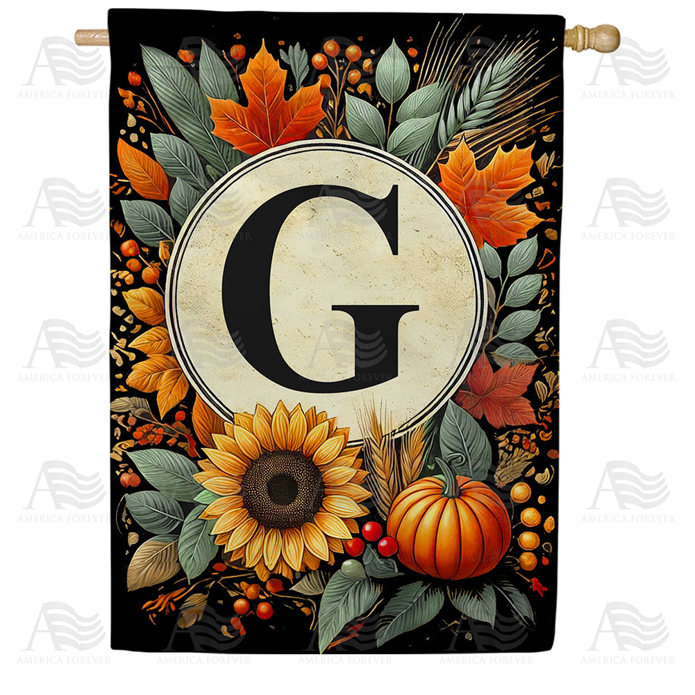 Sunflower Pumpkin Monogram House Flag