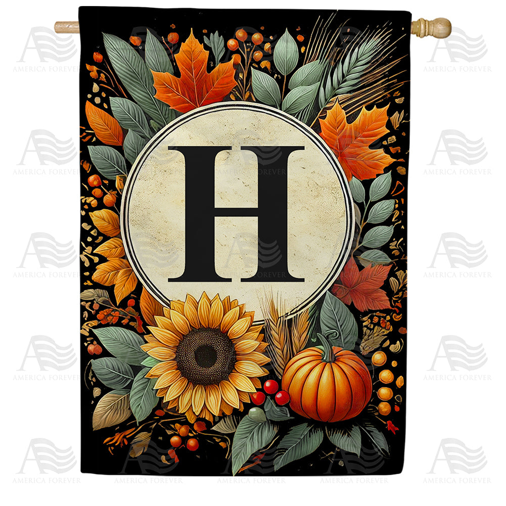 Sunflower Pumpkin Monogram House Flag