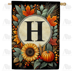 Sunflower Pumpkin Monogram House Flag