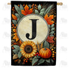 Sunflower Pumpkin Monogram House Flag