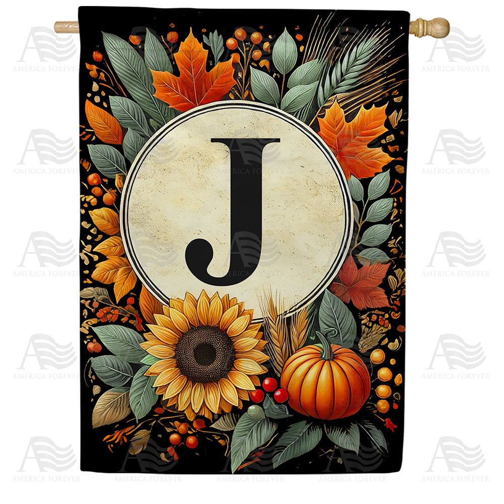 Sunflower Pumpkin Monogram House Flag