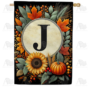 Sunflower Pumpkin Monogram House Flag