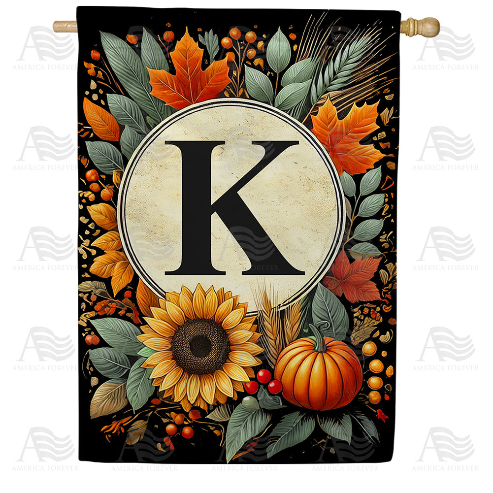 Sunflower Pumpkin Monogram House Flag