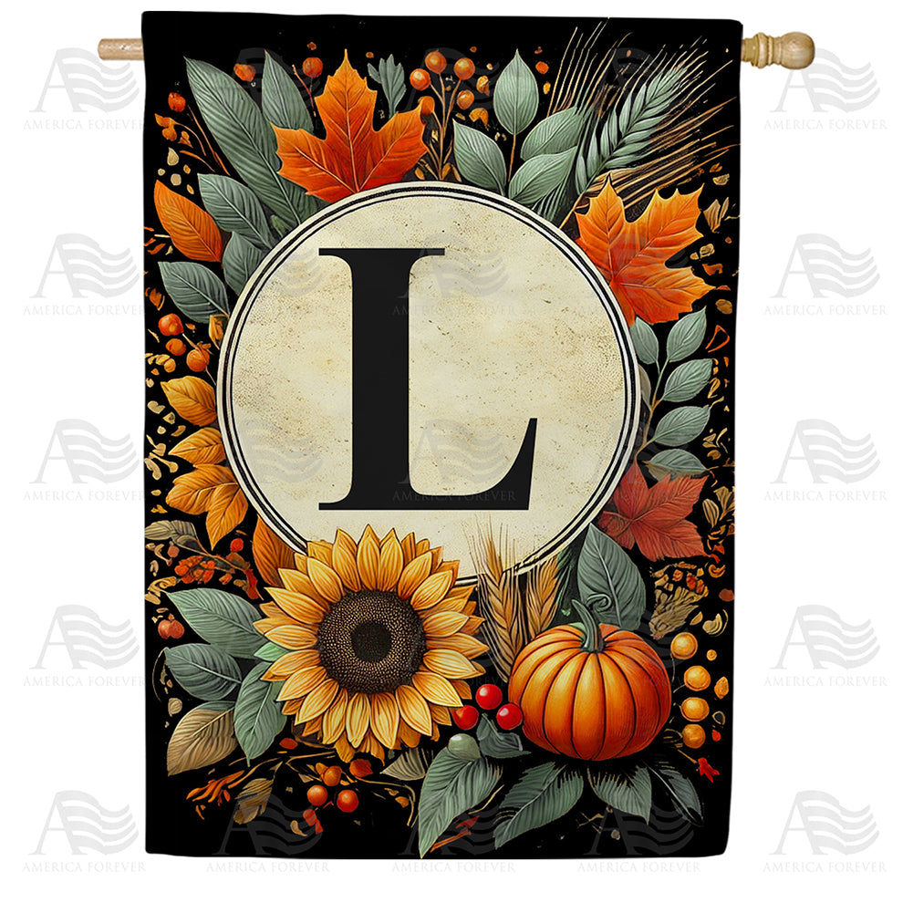 Sunflower Pumpkin Monogram House Flag
