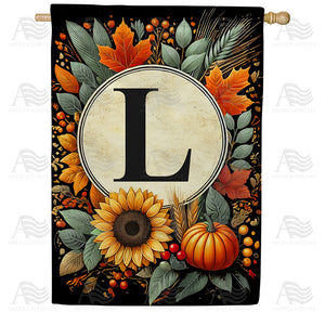 Sunflower Pumpkin Monogram House Flag