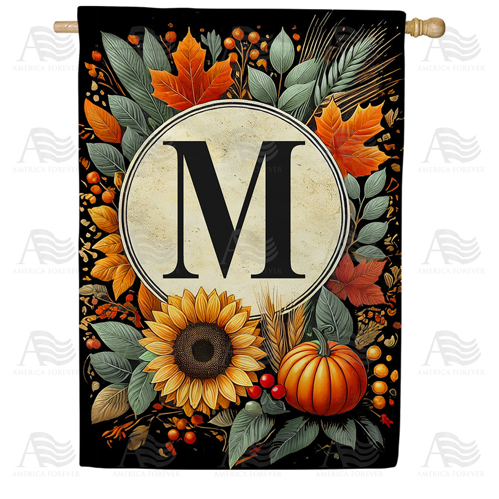 Sunflower Pumpkin Monogram House Flag